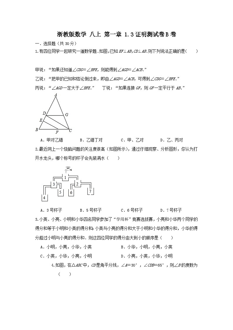 浙教版数学 八上 第一章 1.3证明 测试卷B卷01