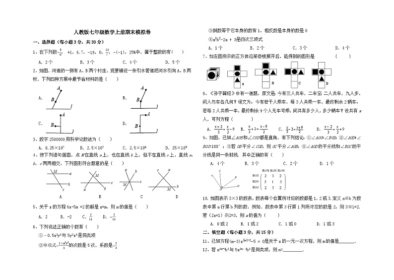 2023-2024学年人教版七年级数学上册期末模拟卷第1页