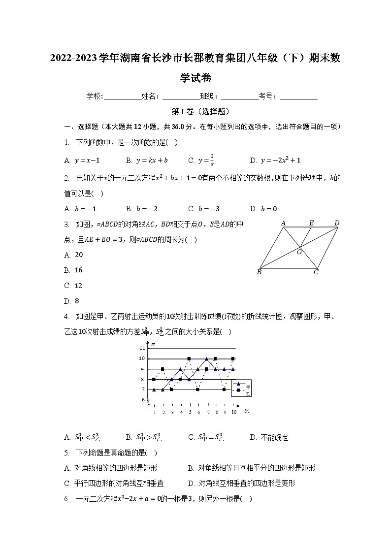 2022-2023学年湖南省长沙市长郡教育集团八年级（下）期末数学试卷（含解析）01