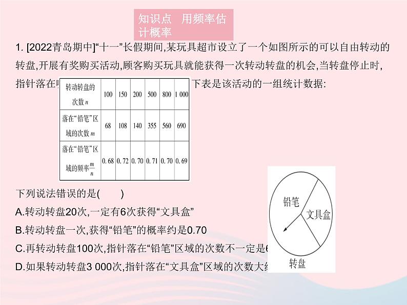 2023九年级数学上册第25章随机事件的概率25.2随机事件的概率课时2频率与概率作业课件新版华东师大版第3页