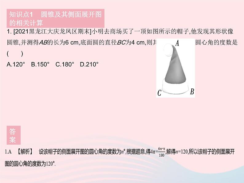 2023九年级数学下册第27章圆27.3圆中的计算问题课时2圆锥的侧面积作业课件新版华东师大版第3页