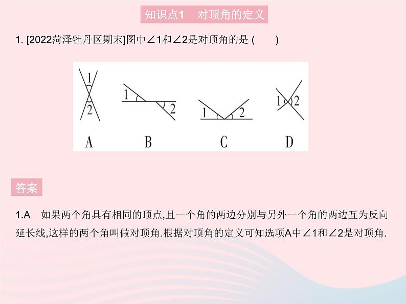 2023七年级数学上册第5章相交线与平行线5.1相交线课时1对顶角教学课件新版华东师大版03
