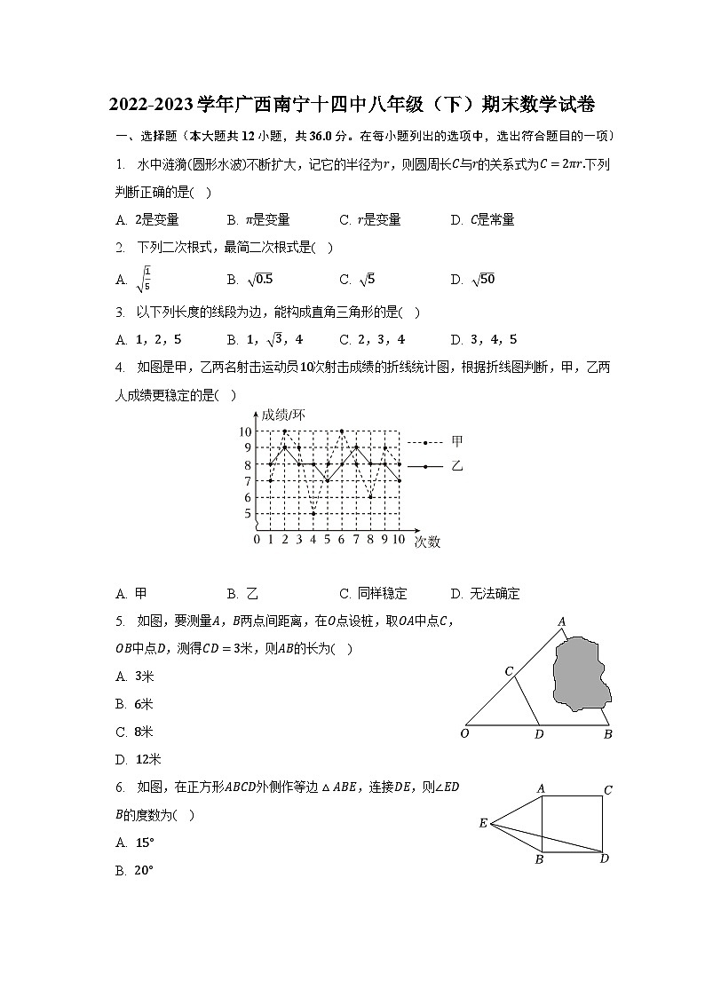 2022-2023学年广西南宁十四中八年级（下）期末数学试卷（含解析）第1页