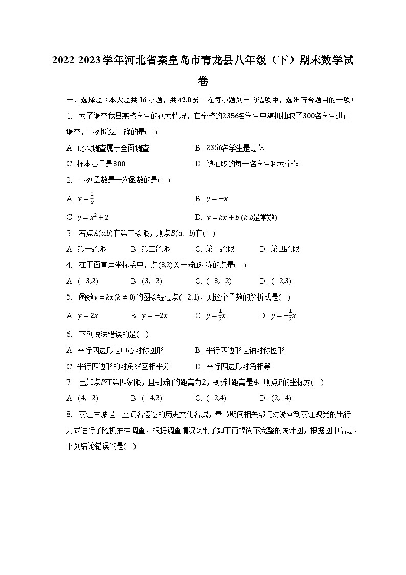2022-2023学年河北省秦皇岛市青龙县八年级（下）期末数学试卷（含解析）第1页