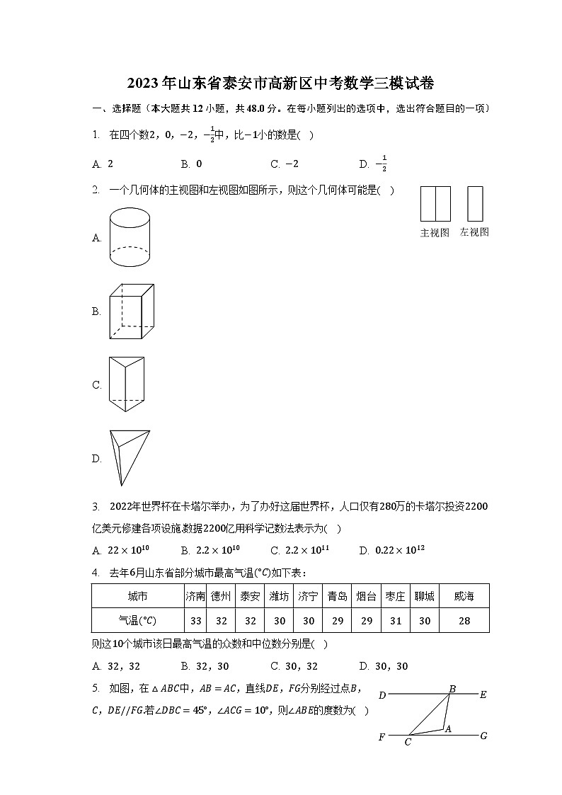 2023年山东省泰安市高新区中考数学三模试卷（含解析）01