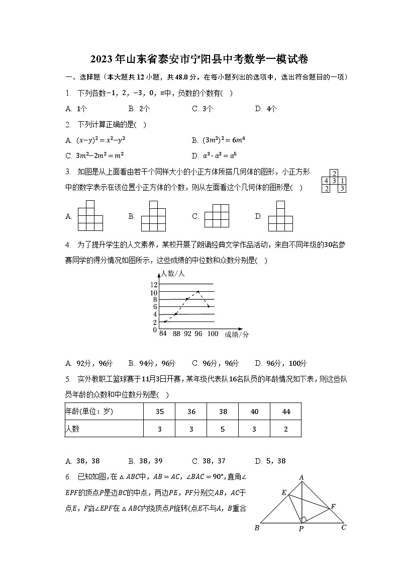 2023年山东省泰安市宁阳县中考数学一模试卷（含解析）01