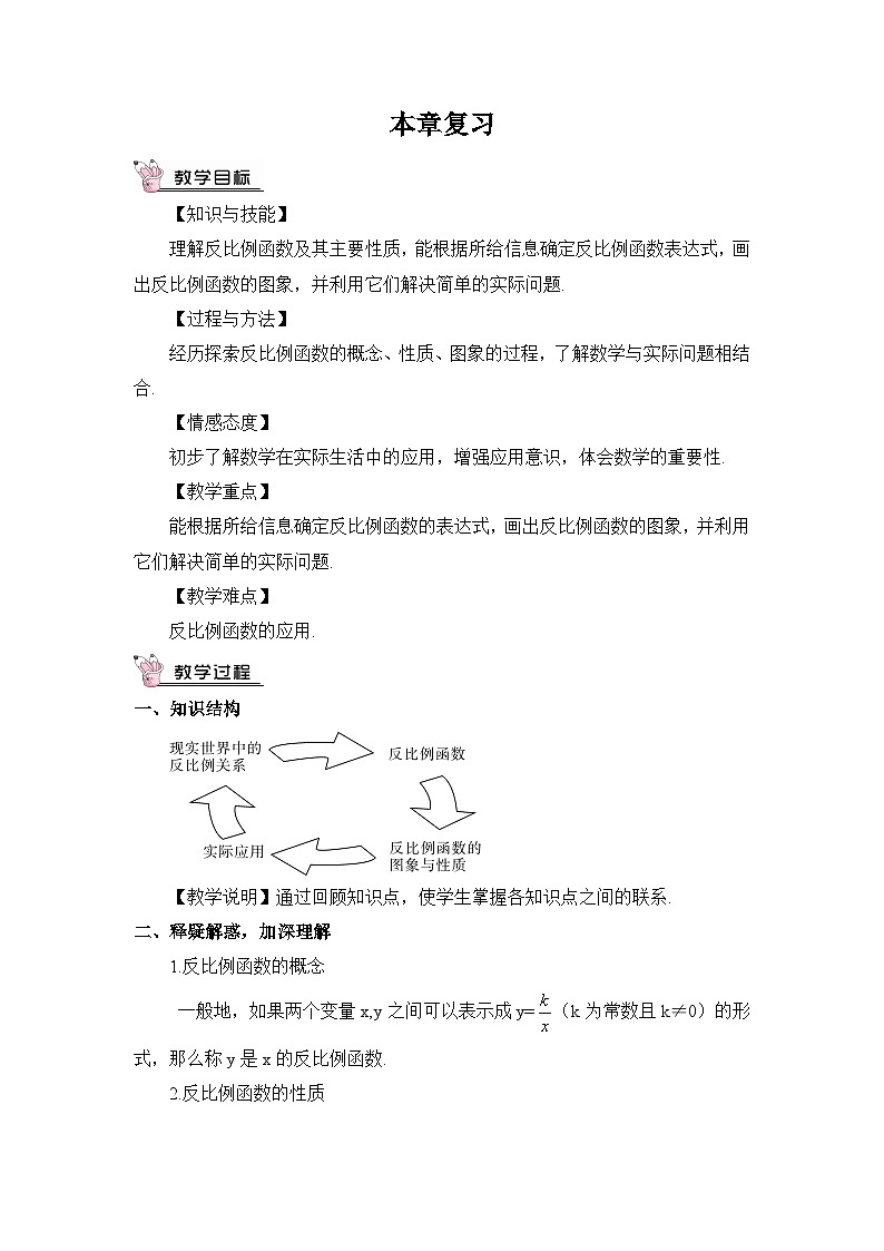 北师大数学九上 第六章 反比例函数 回顾与思考 课件PPT+教案01