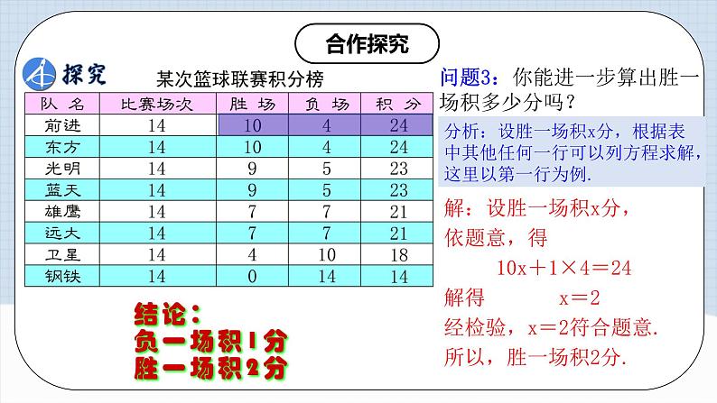 人教版初中数学七年级上册 3.4.3 实际问题与一元一次方程(三)球赛积分问题 课件+教案+导学案+分层练习（含教师+学生版）07