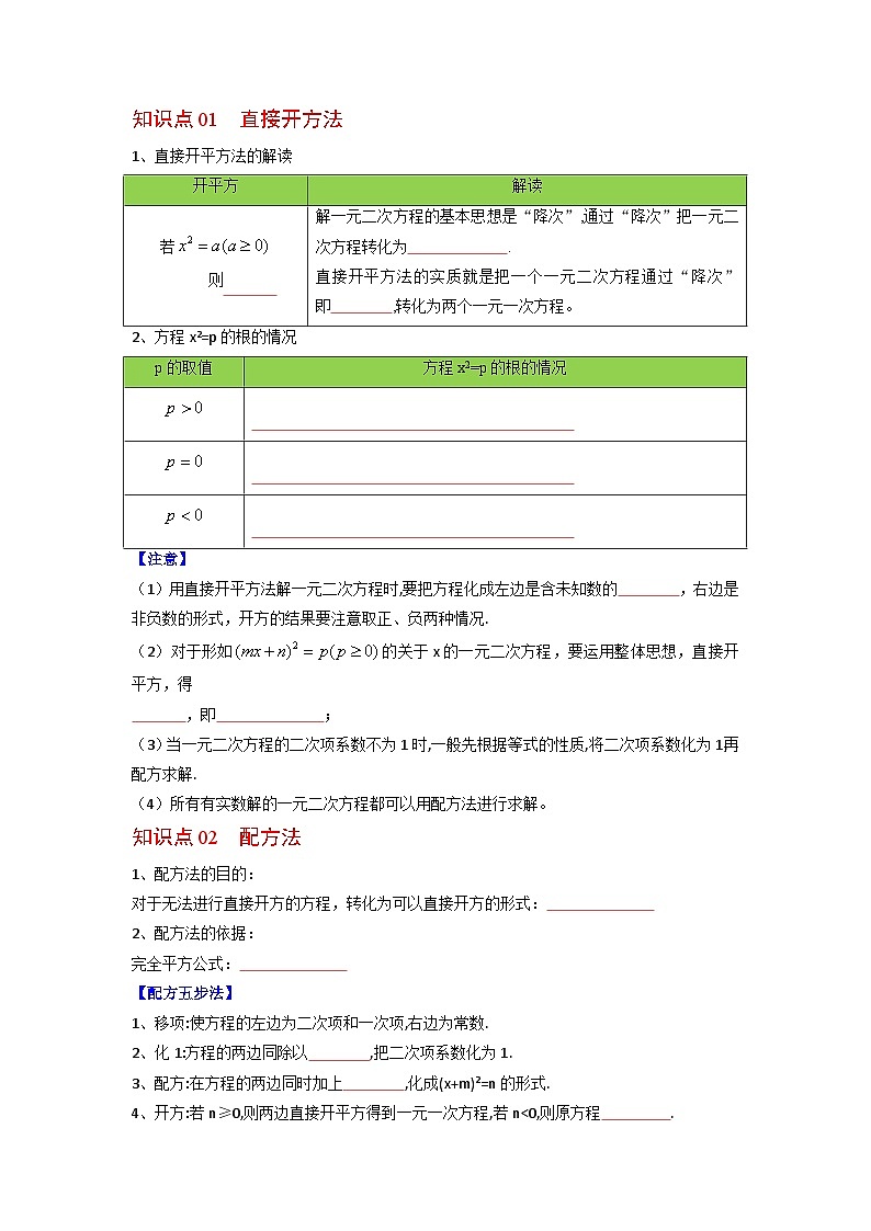 人教版九年级数学上册同步精品讲义及试卷  第02课  配方法03