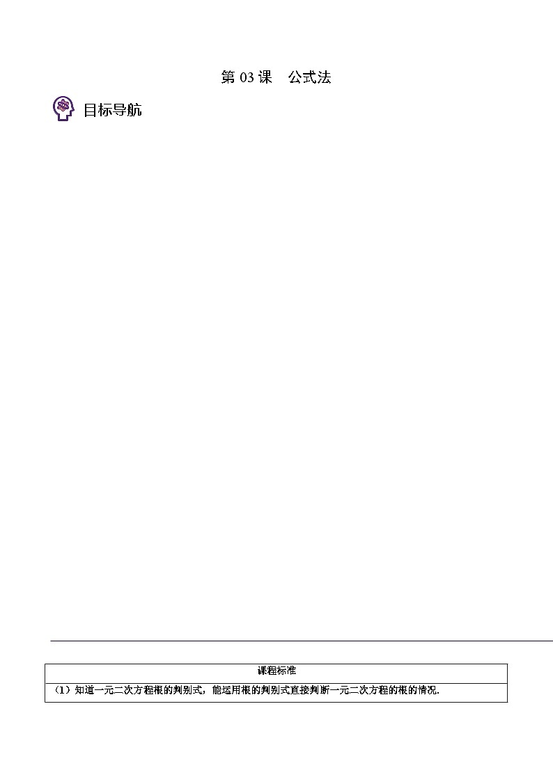 人教版九年级数学上册同步精品讲义及试卷  第03课  公式法01