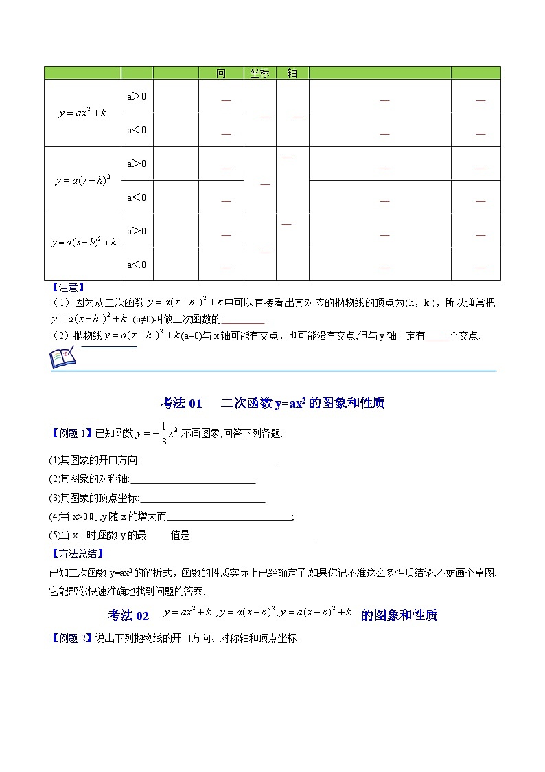 人教版九年级数学上册同步精品讲义及试卷  第10课  二次函数y=ax2与y=a(x-h)2+k的图像与性质03