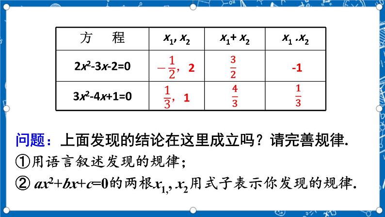 人教版数学九年级上册21.2.4《 一元二次方程的跟与系数的关系 》课件+教案+练习07