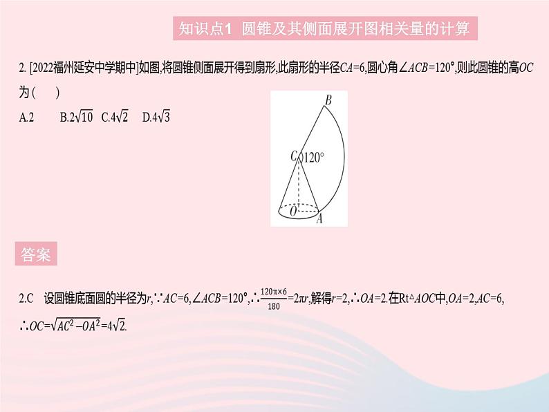 2023九年级数学上册第二十四章圆24.4弧长和扇形面积课时2圆锥的侧面积和全面积作业课件新版新人教版第4页