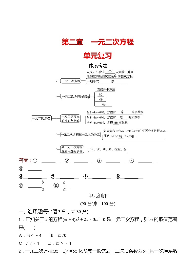【单元复习卷】北师大版数学九年级上册--第二章 一元二次方程 单元复习试卷 （学生版）第1页