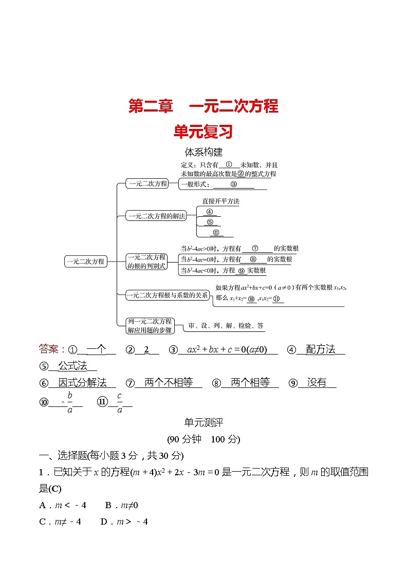 【单元复习卷】北师大版数学九年级上册--第二章 一元二次方程 单元复习试卷 （教师版）第1页