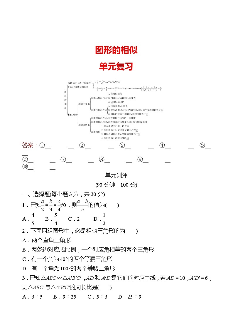 【单元复习卷】北师大版数学九年级上册--第四章 图形的相似 单元复习试卷 （学生版）第1页