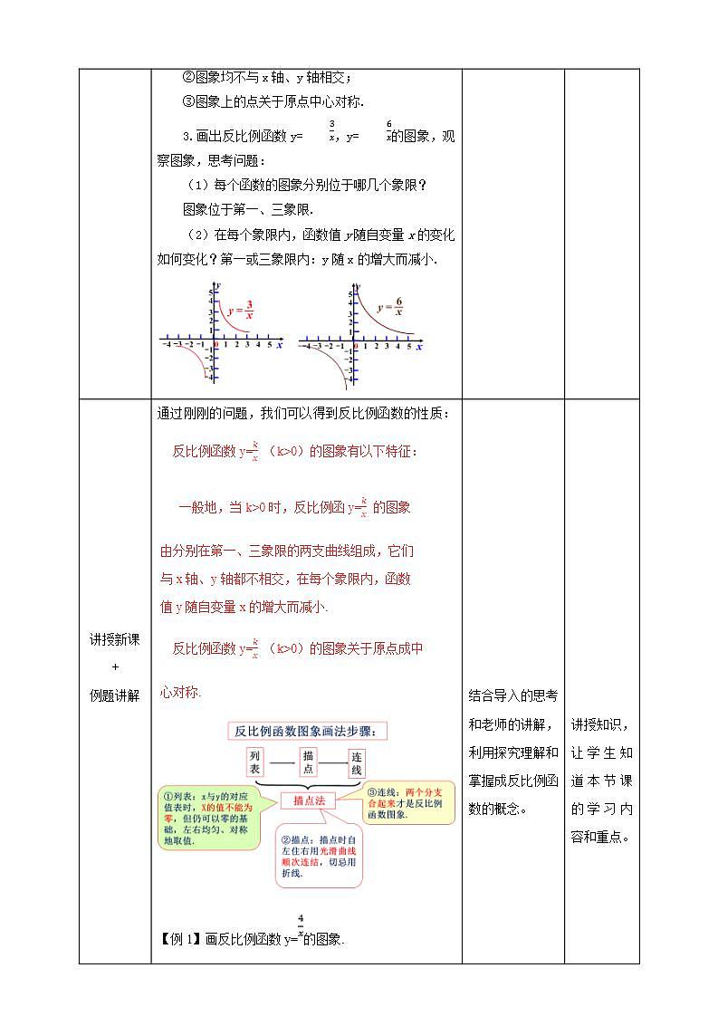 湘教版数学九年级上册 1.2.1 反比例函数y=k÷x（k＞0）的图形与性质-教学设计03