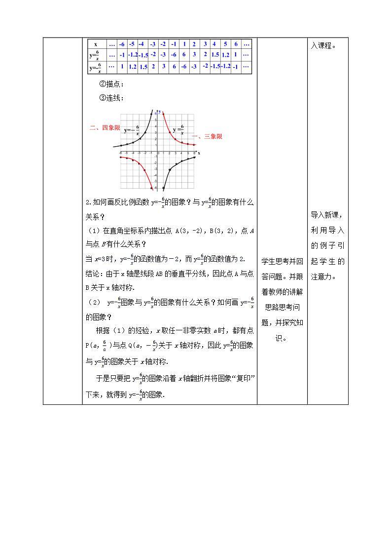 湘教版数学九年级上册 1.2.2 反比例函数y=k÷x（k＜0）的图形与性质-教学设计02