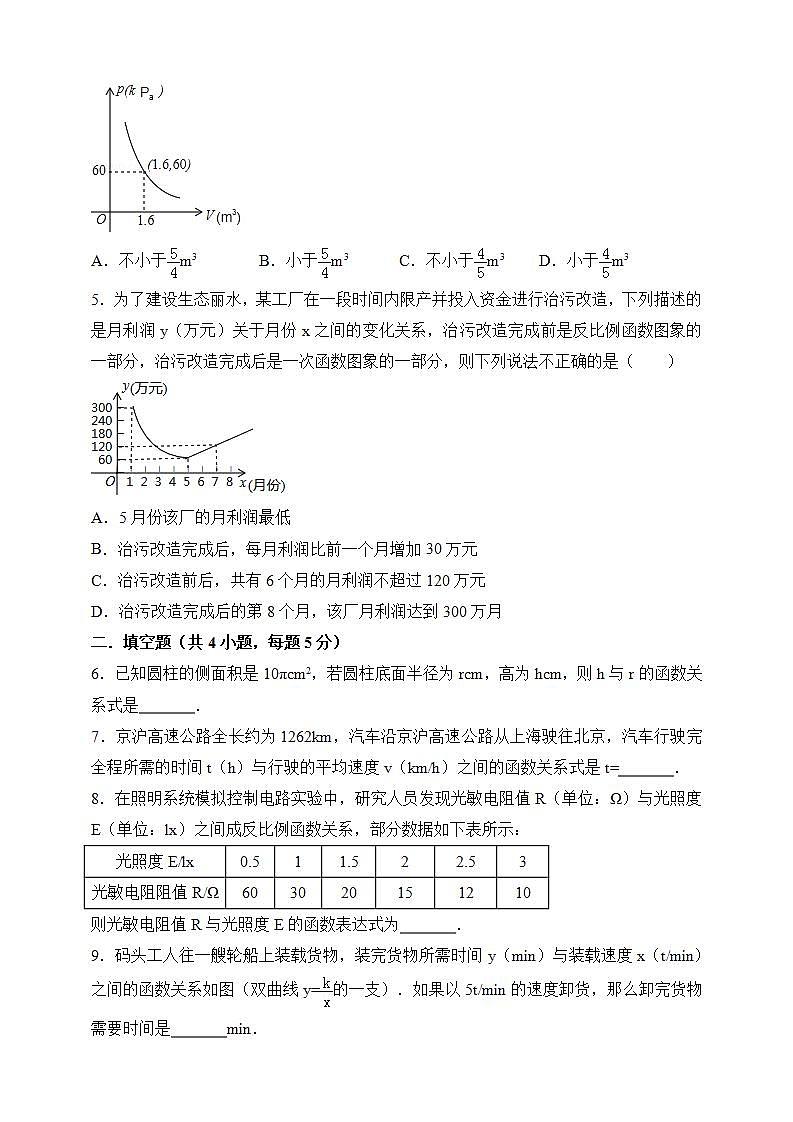 湘教版数学九年级上册 1.3 反比例函数的应用-试卷02