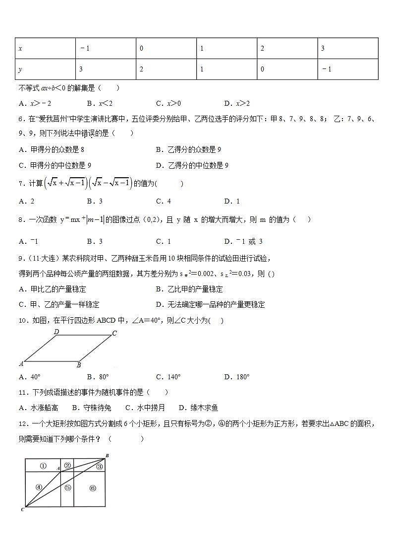 2022-2023学年云南省个旧市第二中学七下数学期末教学质量检测模拟试题含答案第2页