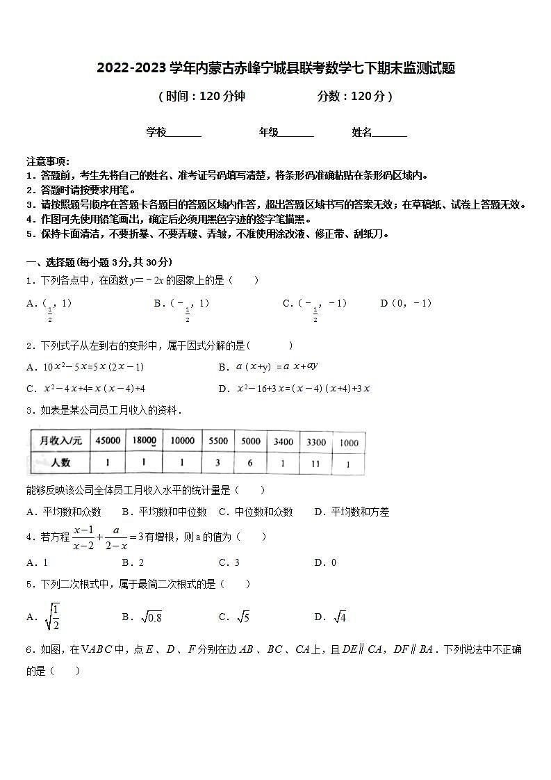 2022-2023学年内蒙古赤峰宁城县联考数学七下期末监测试题含答案第1页