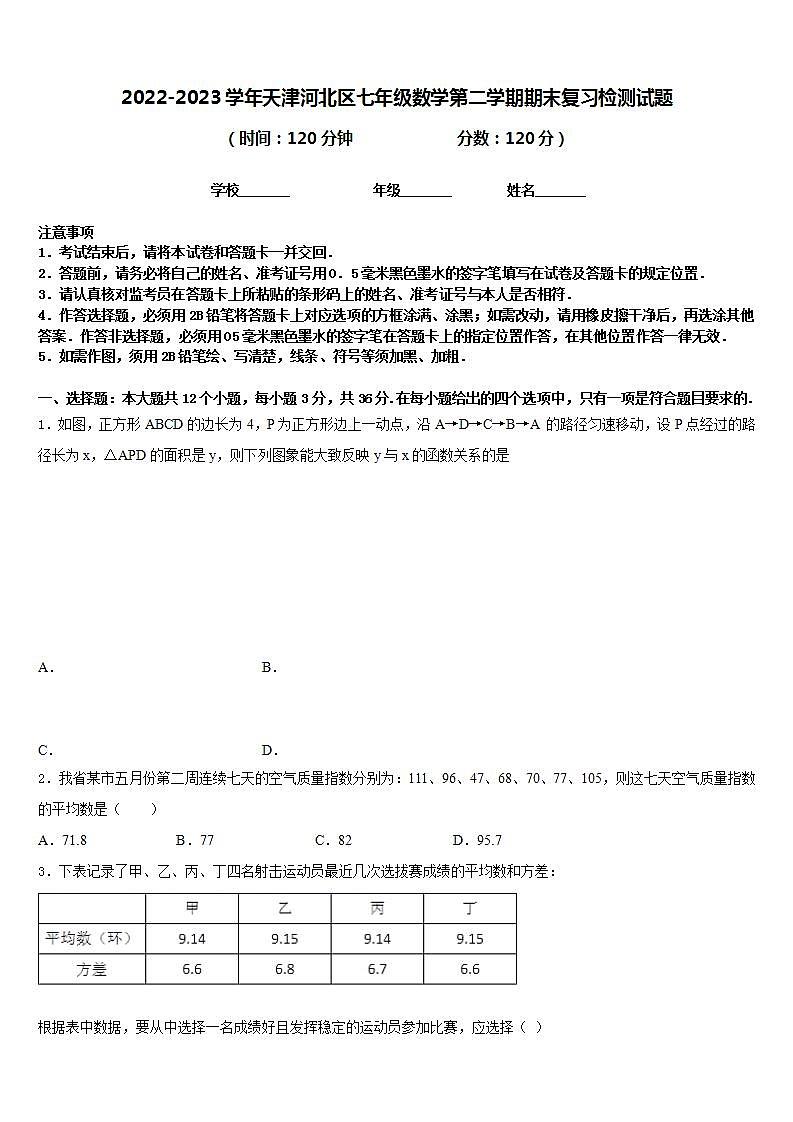 2022-2023学年天津河北区七年级数学第二学期期末复习检测试题含答案第1页