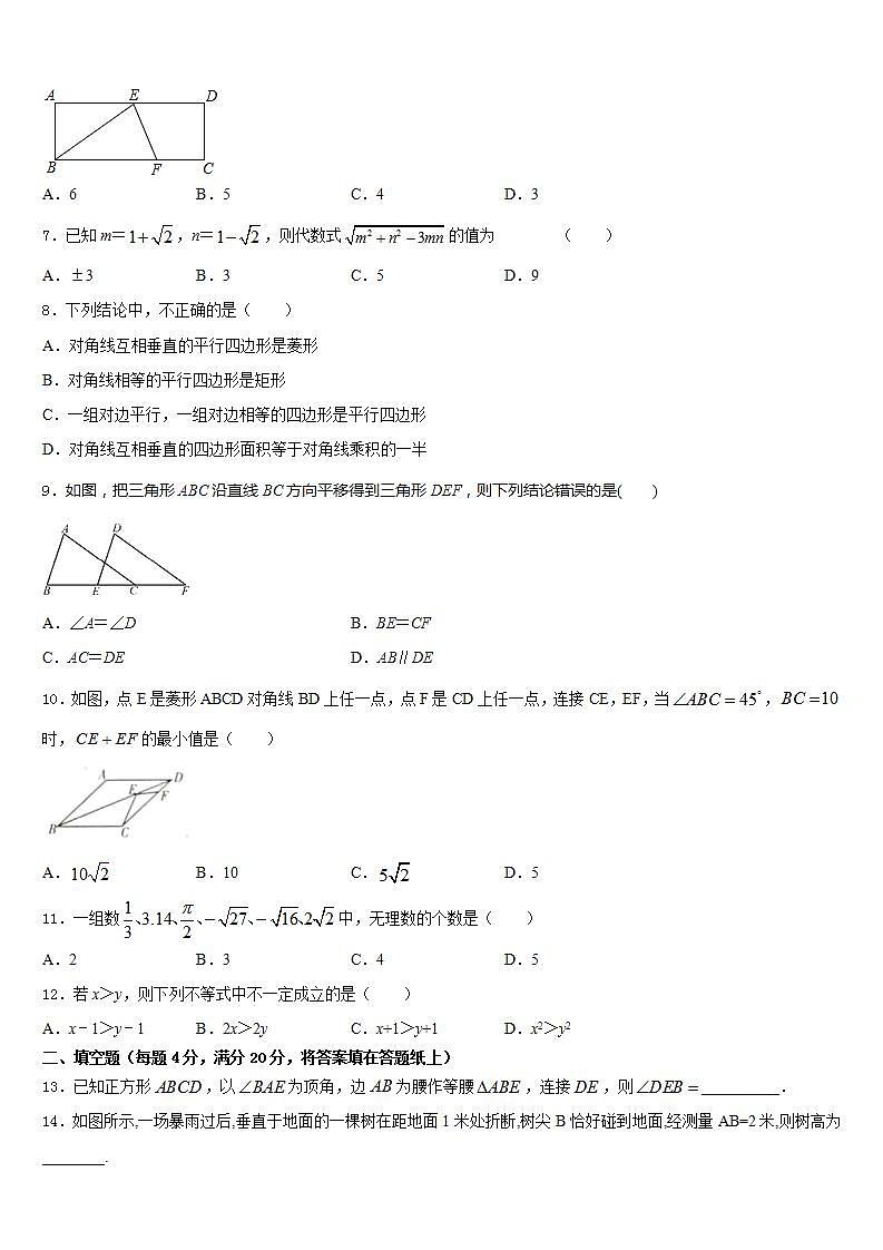 2022-2023学年安徽庐江县数学七下期末联考模拟试题含答案02