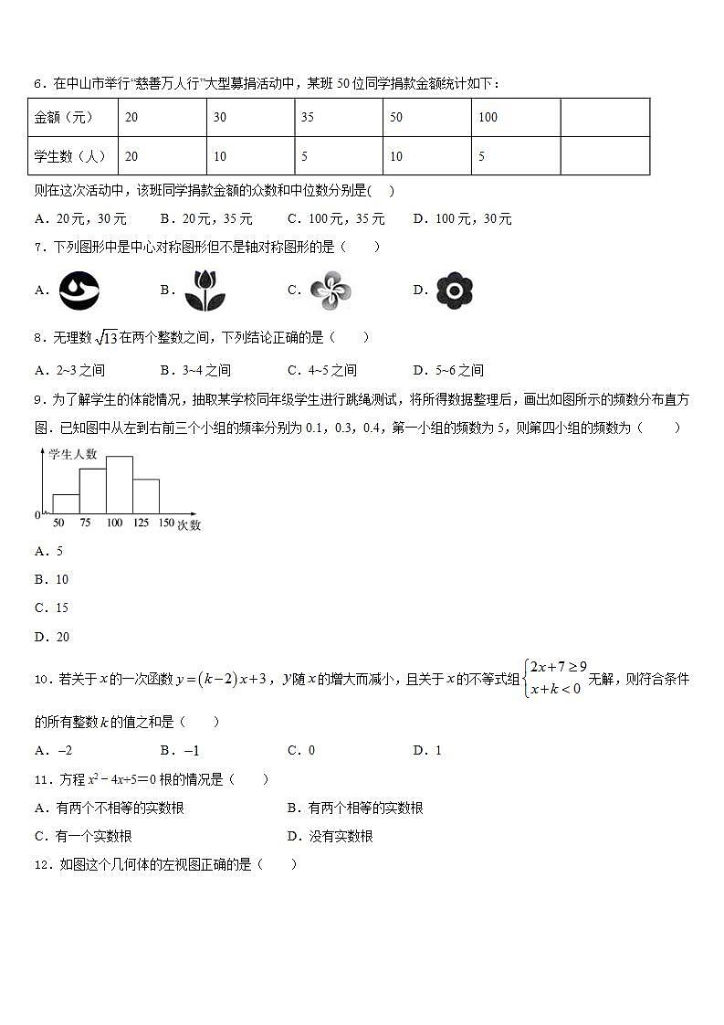 2022-2023学年安徽省亳州市亳州市第一中学七下数学期末教学质量检测试题含答案第2页