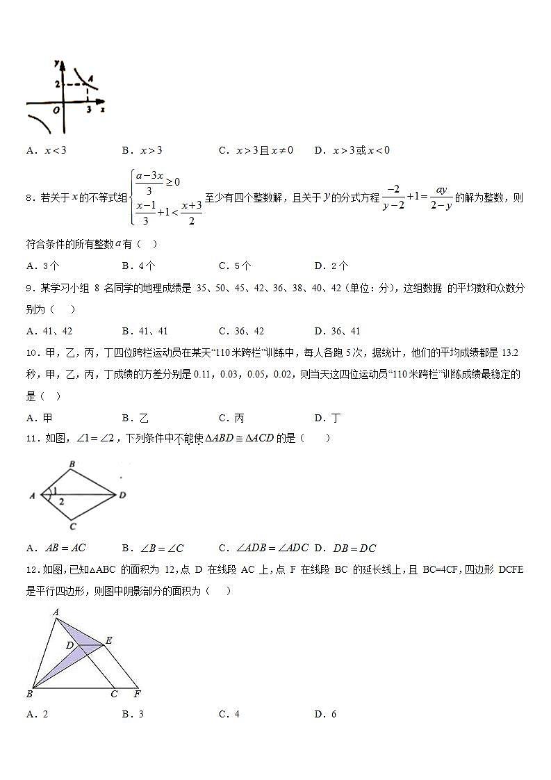 2022-2023学年安徽省蚌埠市怀远县七下数学期末质量检测试题含答案02
