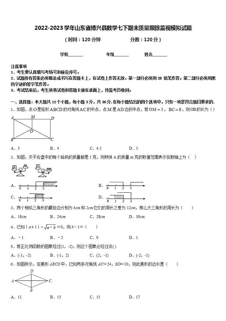 2022-2023学年山东省博兴县数学七下期末质量跟踪监视模拟试题含答案01