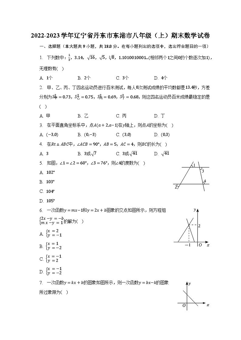 2022-2023学年辽宁省丹东市东港市八年级（上）期末数学试卷（含解析）第1页