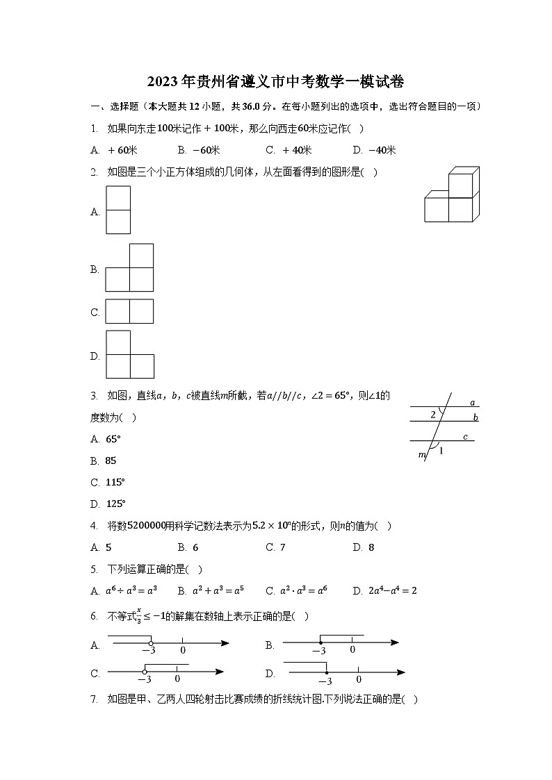 2023年贵州省遵义市中考数学一模试卷（含解析）01
