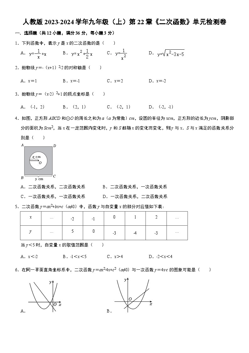 人教版2023-2024学年九年级（上）第22章《二次函数》单元检测卷01