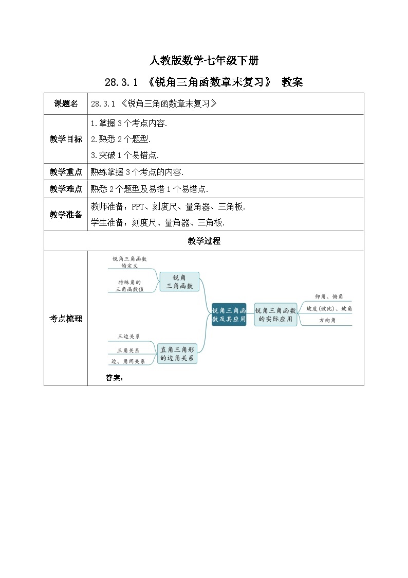 【原创精品】人教版数学九年级下册 28.3.1 《锐角三角函数章末复习》(课件PPT+预习案+教案+分层练习)01