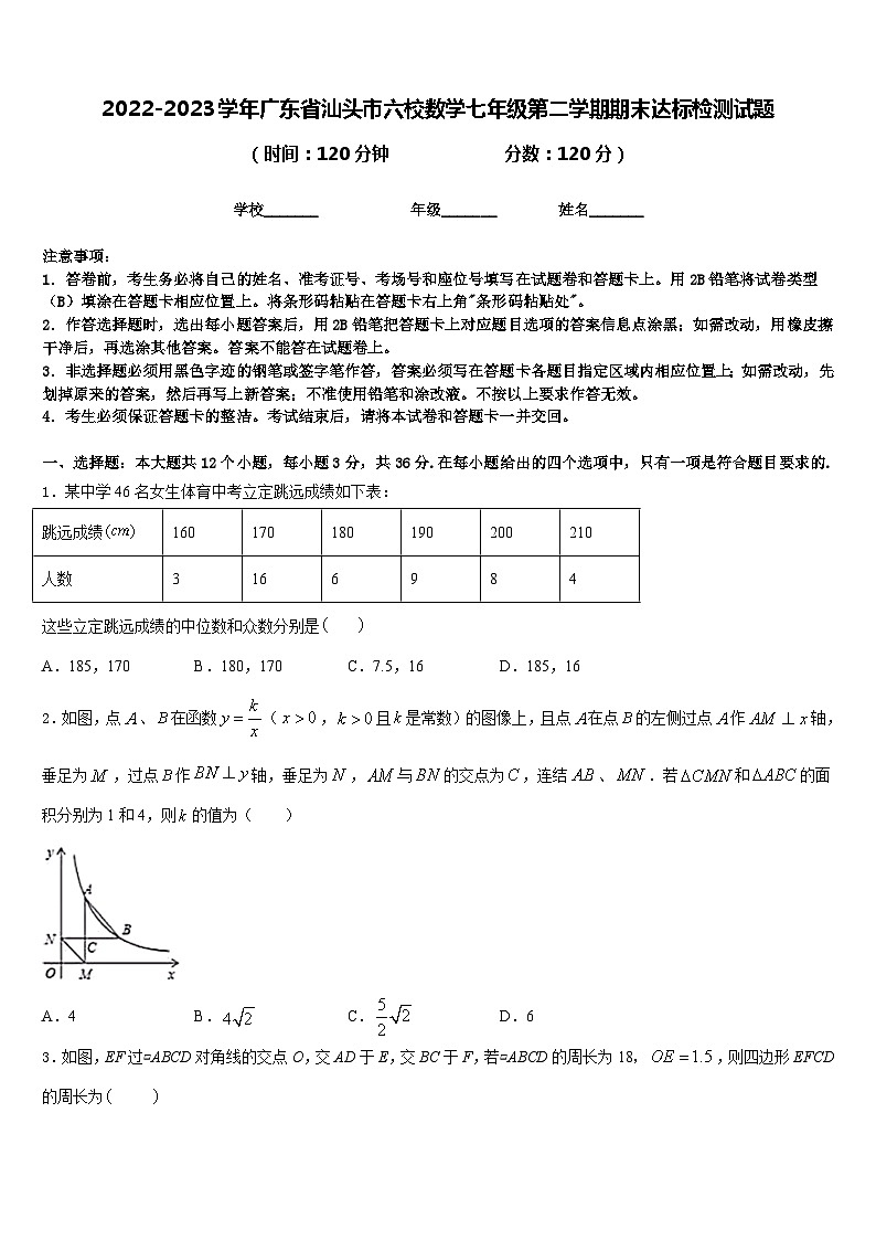 2022-2023学年广东省汕头市六校数学七年级第二学期期末达标检测试题含答案第1页