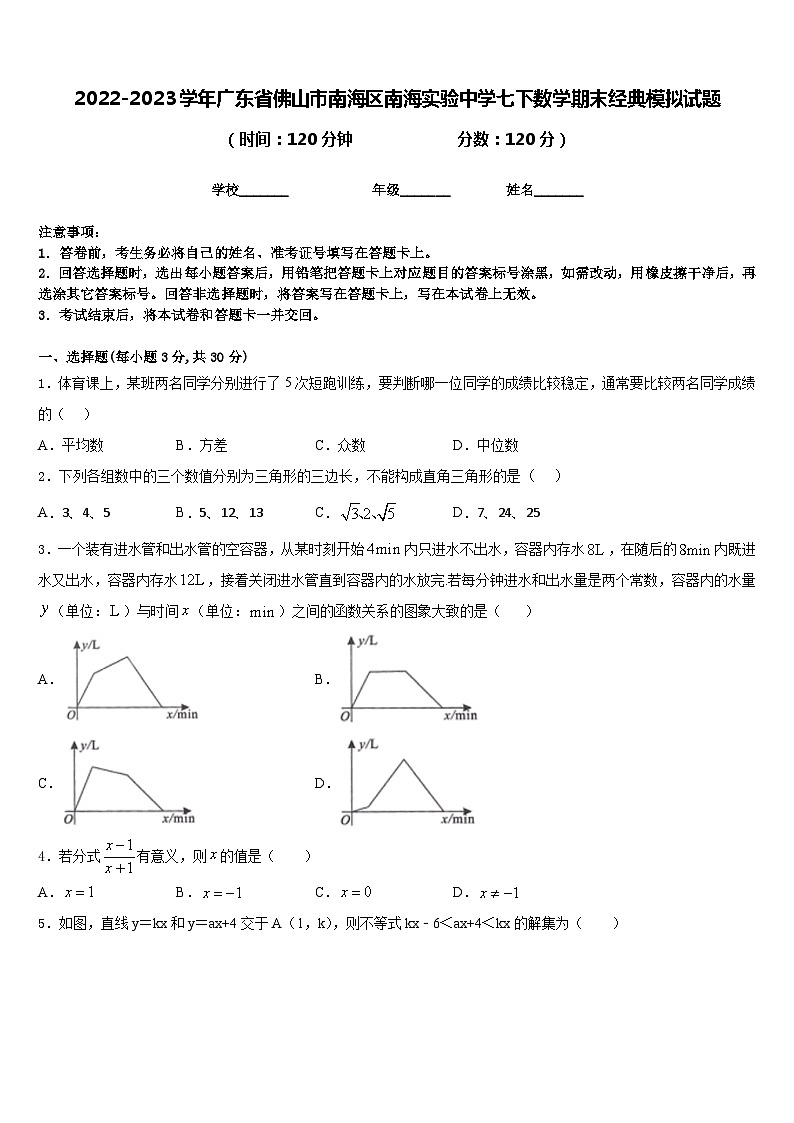 2022-2023学年广东省佛山市南海区南海实验中学七下数学期末经典模拟试题含答案第1页