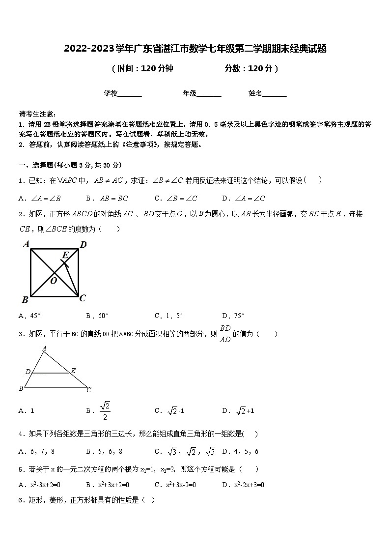 2022-2023学年广东省湛江市数学七年级第二学期期末经典试题含答案01