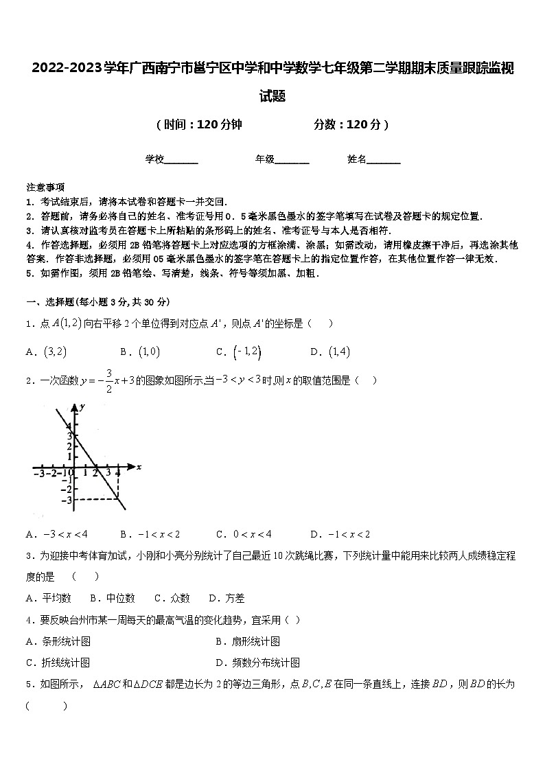 2022-2023学年广西南宁市邕宁区中学和中学数学七年级第二学期期末质量跟踪监视试题含答案01