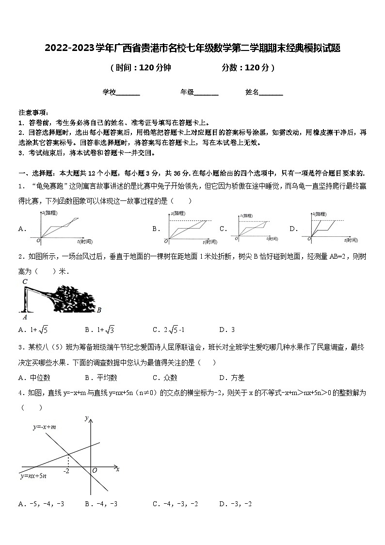 2022-2023学年广西省贵港市名校七年级数学第二学期期末经典模拟试题含答案第1页