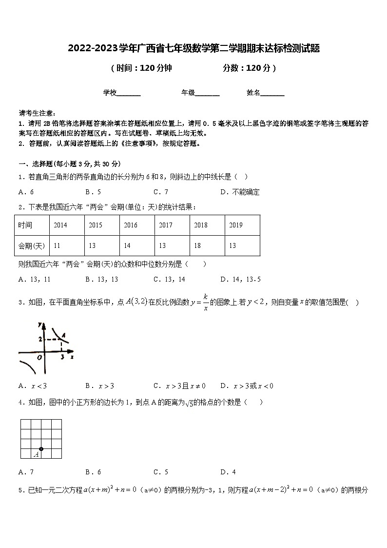 2022-2023学年广西省七年级数学第二学期期末达标检测试题含答案第1页