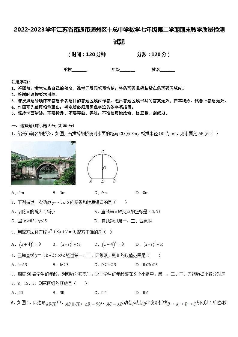 2022-2023学年江苏省南通市通州区十总中学数学七年级第二学期期末教学质量检测试题含答案第1页