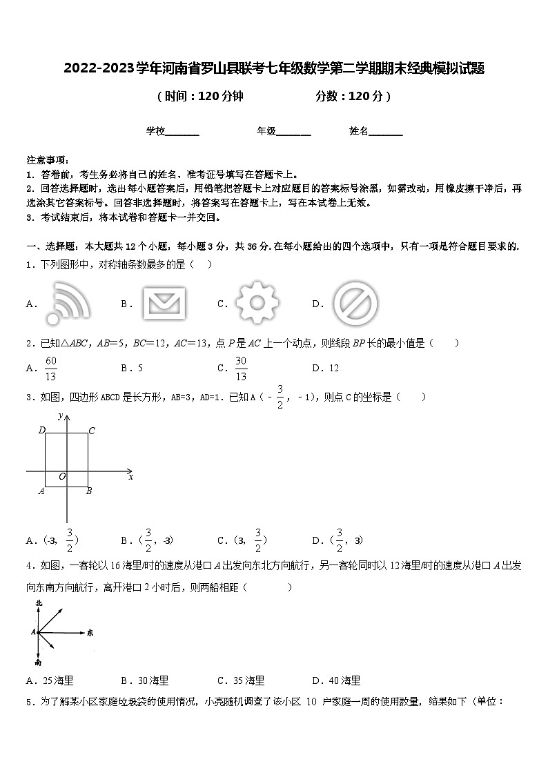 2022-2023学年河南省罗山县联考七年级数学第二学期期末经典模拟试题含答案01