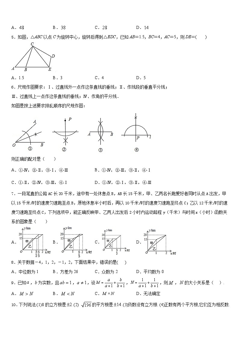 2022-2023学年湖北省武汉市江夏一中学数学七年级第二学期期末达标检测试题含答案02