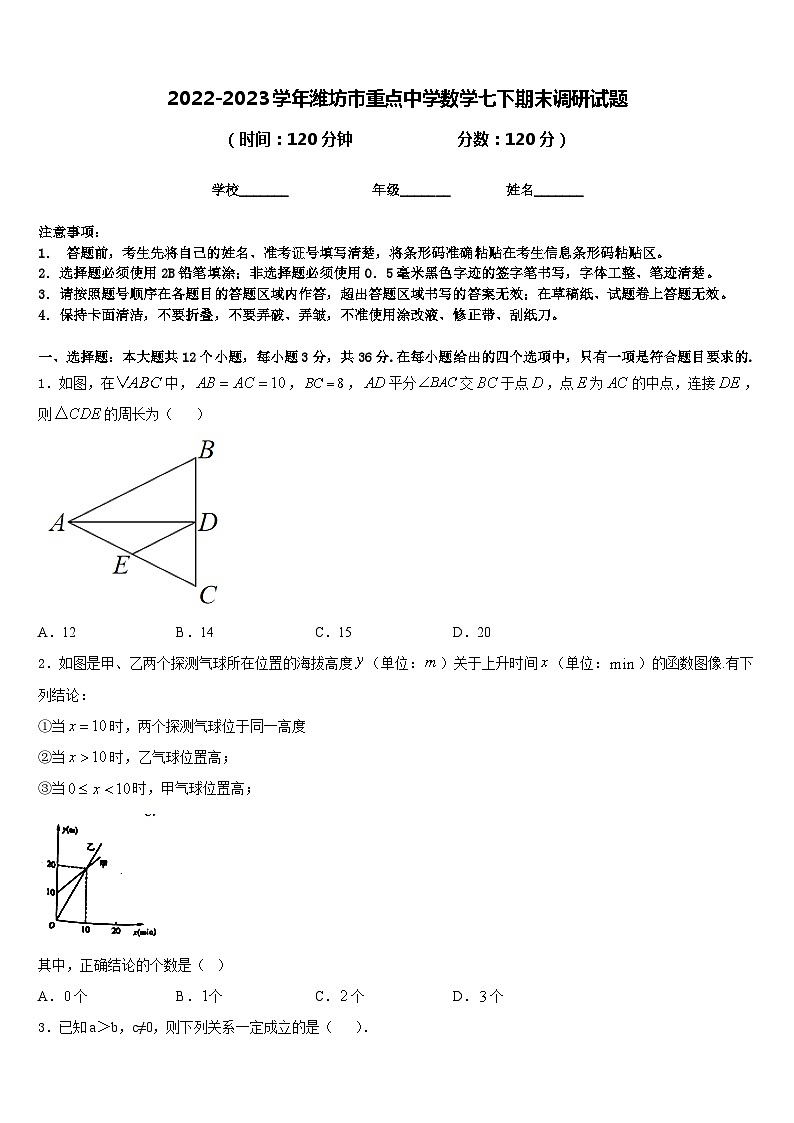 2022-2023学年潍坊市重点中学数学七下期末调研试题含答案01