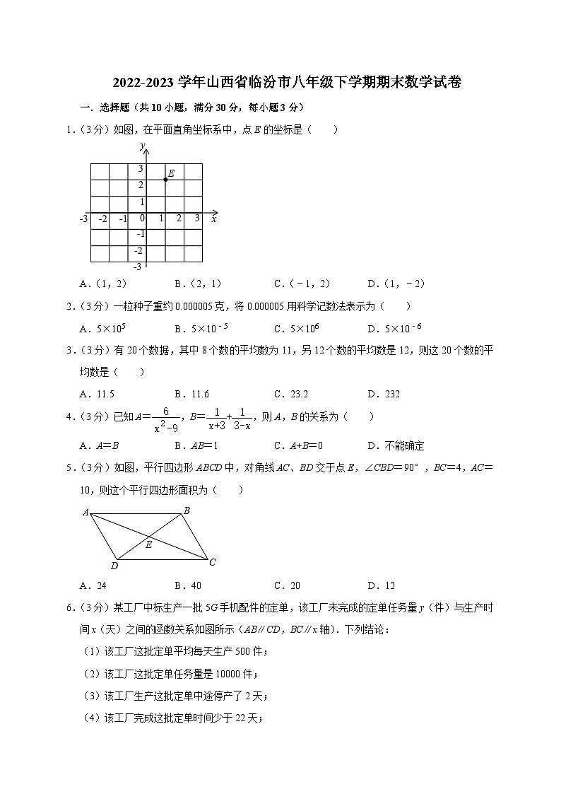 山西省临汾市2022-2023学年八年级下学期期末数学试卷01