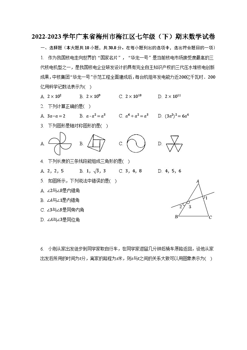 2022-2023学年广东省梅州市梅江区七年级（下）期末数学试卷（含解析）第1页