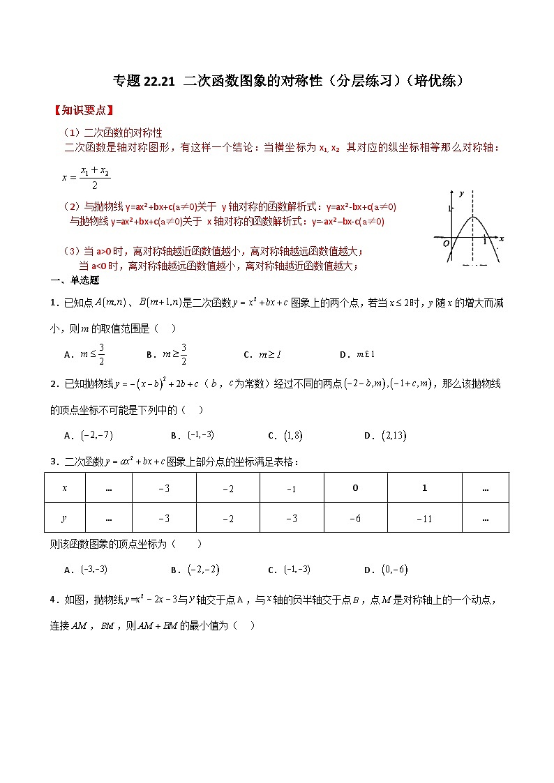 专题22.21 二次函数图象的对称性（分层练习）（培优练）-2023-2024学年九年级数学上册基础知识专项突破讲与练（人教版）01