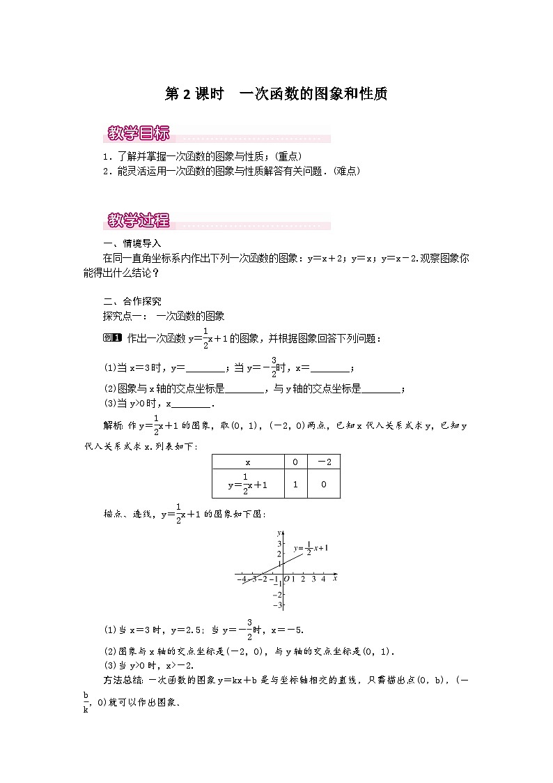【同步教案】北师大版数学八年级上册--4.3 第2课时 一次函数的图象和性质 教案01