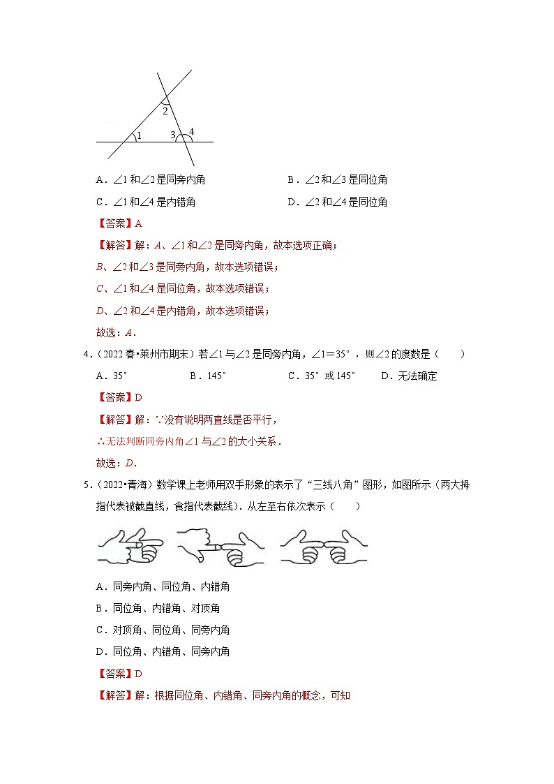 专题1.2 同位角、内错角和同旁内角（专项训练）-七年级数学下册《同步考点解读•专题训练》（浙教版）02