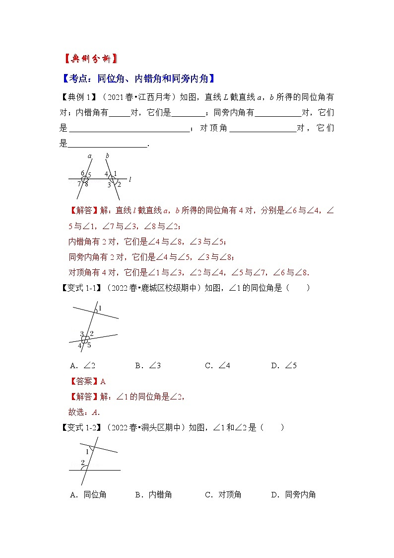 专题1.2 同位角、内错角和同旁内角（知识解读）-七年级数学下册《同步考点解读•专题训练》（浙教版）02